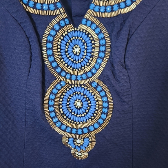 Lilly Pulitzer | Gabby 100% Cotton Beaded Shift Dress True Navy Blue - Size 0 - Picture 5 of 12